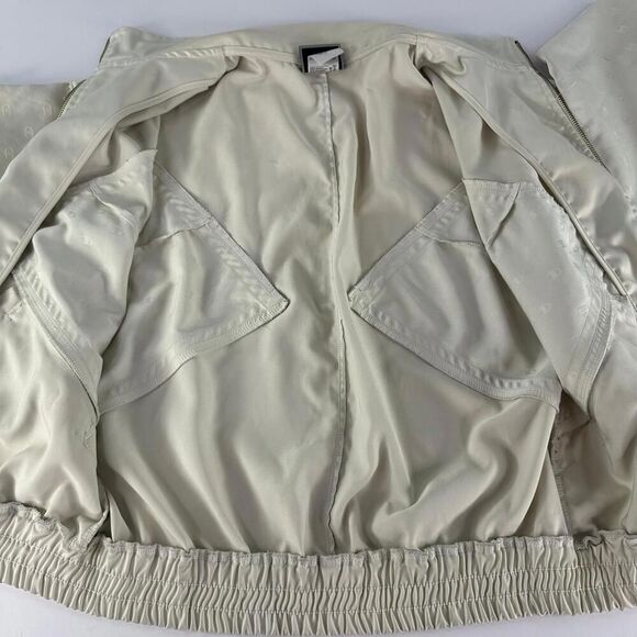 Champion Satin Off White Womens Full Zip Size M Lurex Bomber Track Retro Jacket - Picture 5 of 12